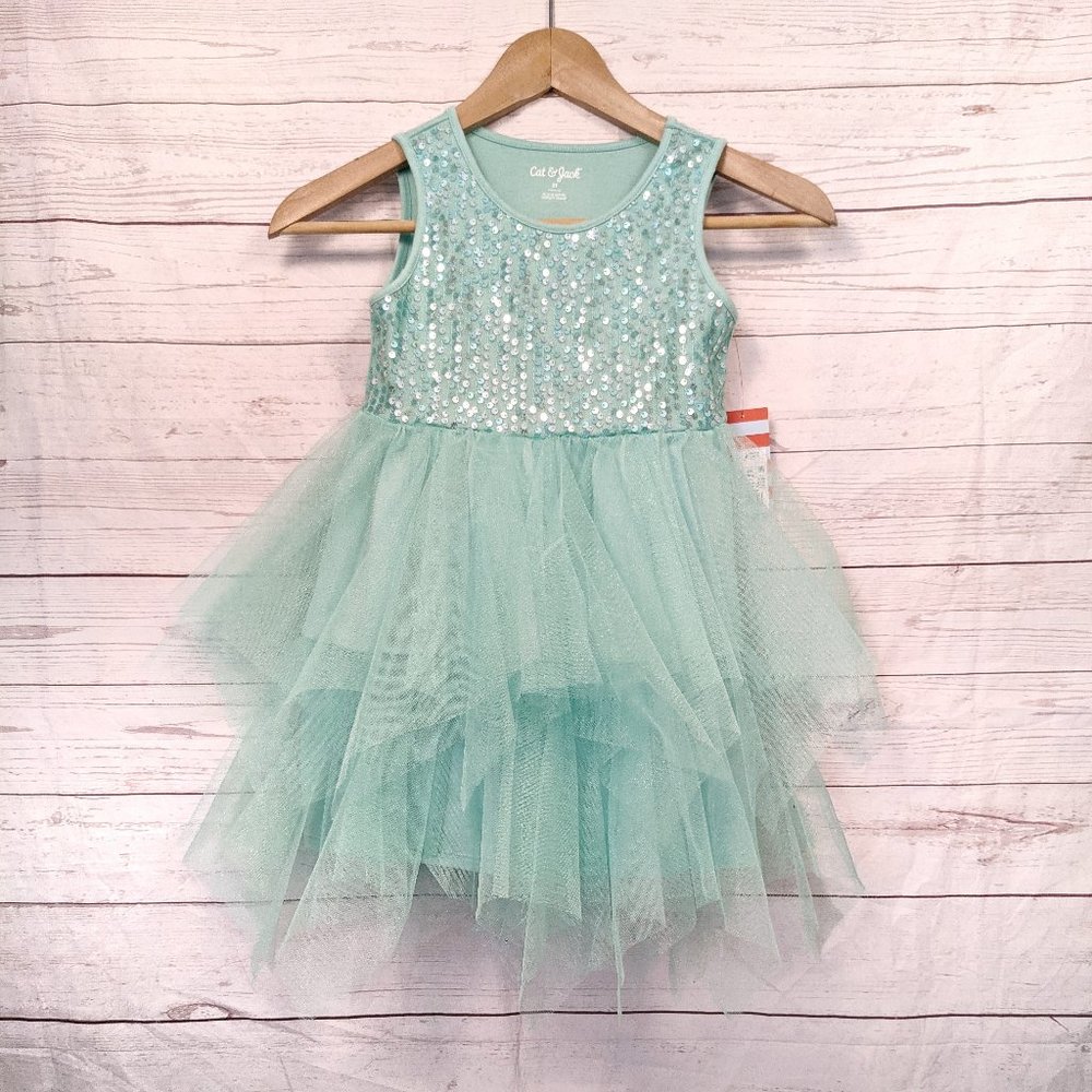 Aqua Tulle Sequin Party Dress 5t